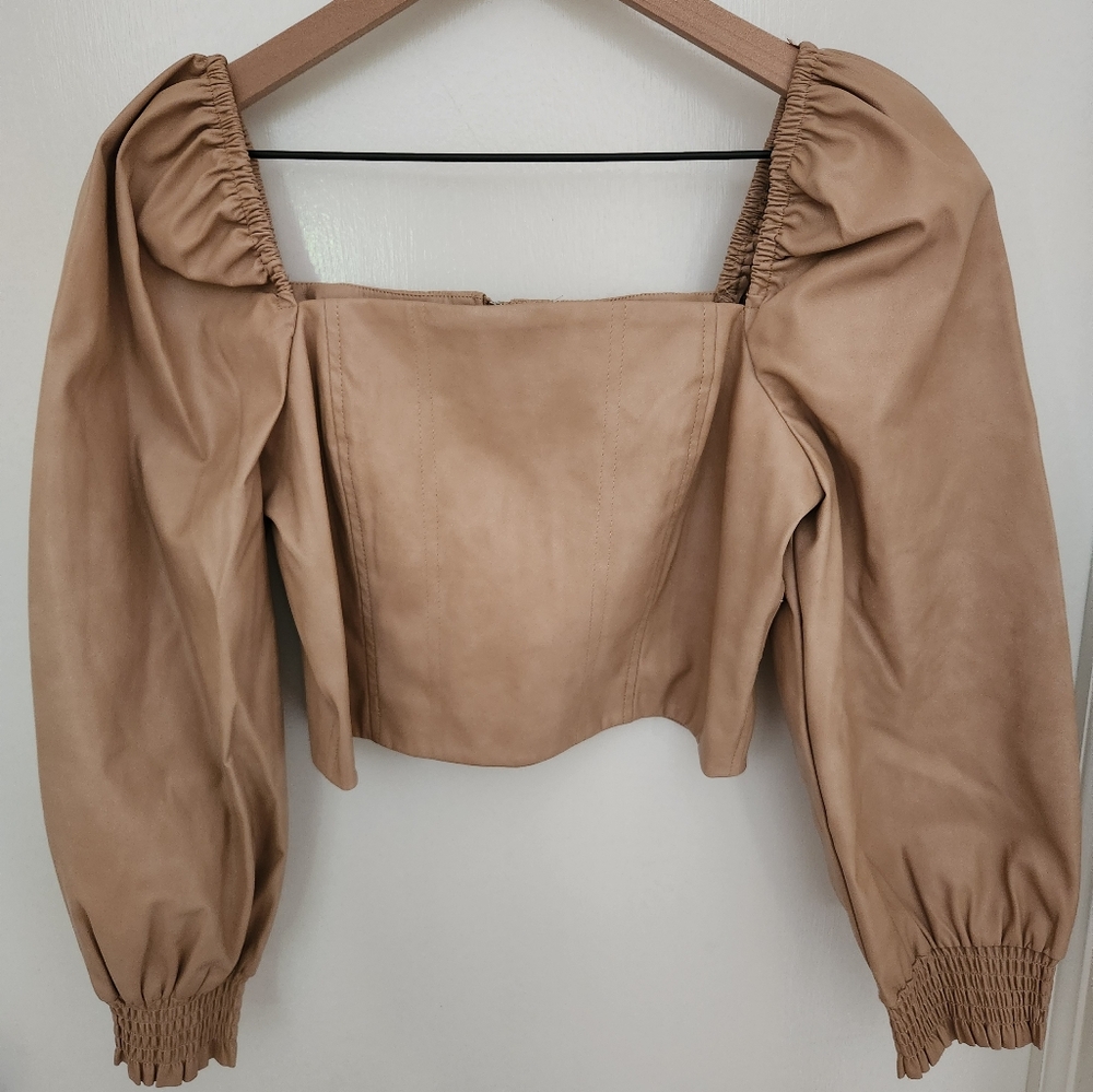 7 For All Mankind Faux Leather Tan Taupe Crop Medium